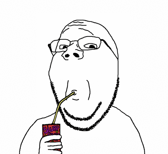 gapejak, wholesome soyjak, 1soyjak, animated, bald, black eyes, drinking, drinking straw, glasses, hands