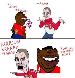 chudjak, impish soyak ears, impish amerimutt, impish tyrone, amerimutt, african american, chicken, comic, fried chicken, gun