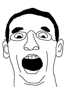 unknown, ear, glasses, open mouth, soyjak, white