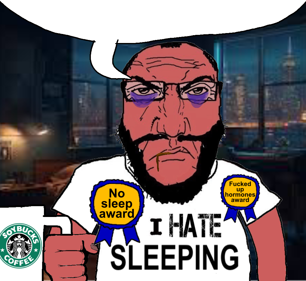 markiplier soyjak, science lover, angry, award, badge, bags under eyes, balding, bed, bedroom, clothes
