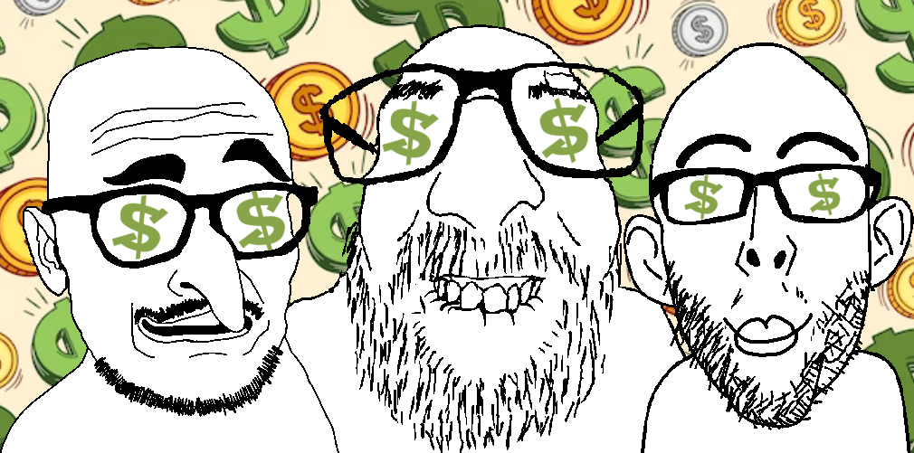 israeli soyjak, longnose, nojak, 3soyjaks, bald, biting lip, coin, dollar sign, glasses, greed
