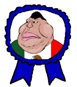 meximutt, award, brown skin, chin, closed mouth, double chin, fat, frown, hair, inside award