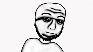 nulljak, animated, bloodshot eyes, closed mouth, glasses, hands, open mouth, pain, smile, sound