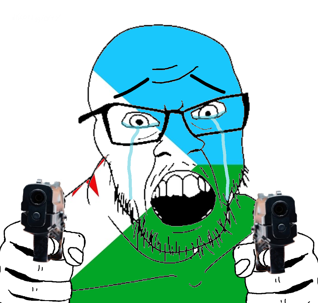 feraljak, country, countrywar, crying, djibouti, flag, glasses, gun, hair, hands