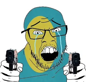 feraljak, country, countrywar, crying, flag, glasses, gun, hair, hands, holding object
