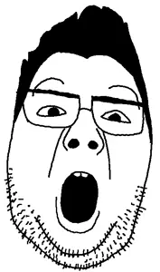 nikocado avocado, cadojak, 1soyjak, glasses, hair, monochrome, open mouth, soyjak, stubble, uncolored skin