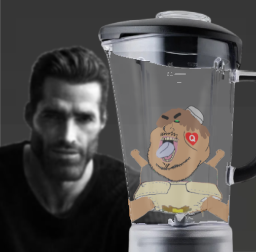 gigachad, meximutt, angry, baby, black sclera, blender, brown skin, emo hair, goatee, gray shirt