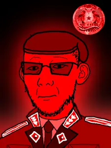 kuzjak, glowie, beret, closed mouth, glasses, glowing, military, military uniform, red skin, sebin