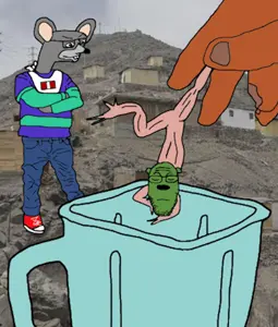 amphibian, animal, blender, brown skin, chuck e cheesee, frog, hills, mouse, peru, smoothie