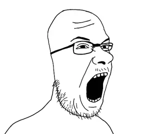jebson, bald, glasses, mustache, open mouth, stubble, teeth, white background