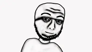 nulljak, animated, bloodshot eyes, closed mouth, glasses, hands, open mouth, pain, smile, sound
