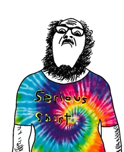 ignatius, arm, beard, closed mouth, clothes, glasses, looking down, mustache, rainbow, serious hat