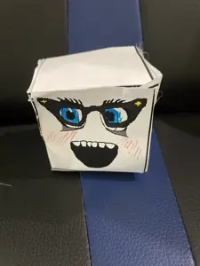 soytan, blue eyes, blush, couch, cube, glasses, internet is leaking, open mouth, real life, soyjak