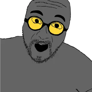 samjak, glasses, gray skin, sam hyde, smile, soyjak, soyjak party, stubble, teeth, soot