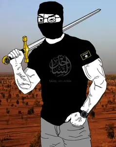 chudjak, arabic text, balaclava, buff, desert, isis, muscles, sword, terrorist, text