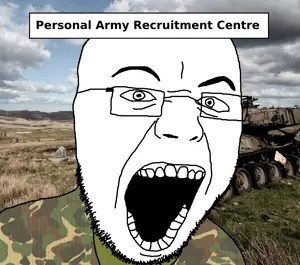 unknown, army, camouflage, glasses, open mouth, personal army, screaming, stubble