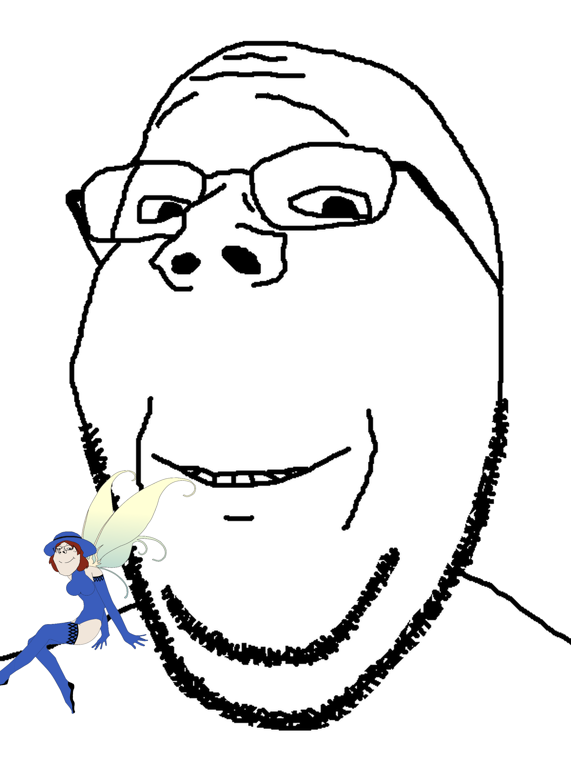 gapejak, female gapejak, wholesome soyjak, femjak, 2soyjaks, bald, black eyes, blue gloves, brown hair, closed mouth