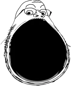 gapejak, 1soyjak, distorted, glasses, monochrome, open mouth, scared, soyjak, stretched mouth, stubble