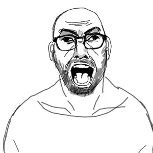 cirrus, beard, coomer artstyle, cross eyed, drawfag, ear, glasses, open mouth, realistic, soyjak