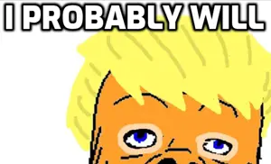 donald trump, a24 slowburn soyjak, blonde hair, blue eyes, hair, orange skin, soyjak, text