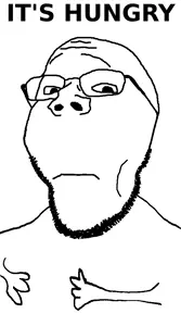 gapejak, wholesome soyjak, its over, 1soyjak, arm, closed mouth, glasses, hair, hands, hungry