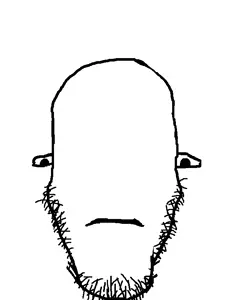 markiplier soyjak, neutralplier, 1soyjak, alien, bald, black eyes, closed mouth, eyes, looking at you, monochrome
