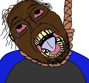 bernd, chudjak, boat rammer, hanging troonjak, troonjak, jartycuck, ack, bloodshot eyes, brown skin, chud (soybooru)