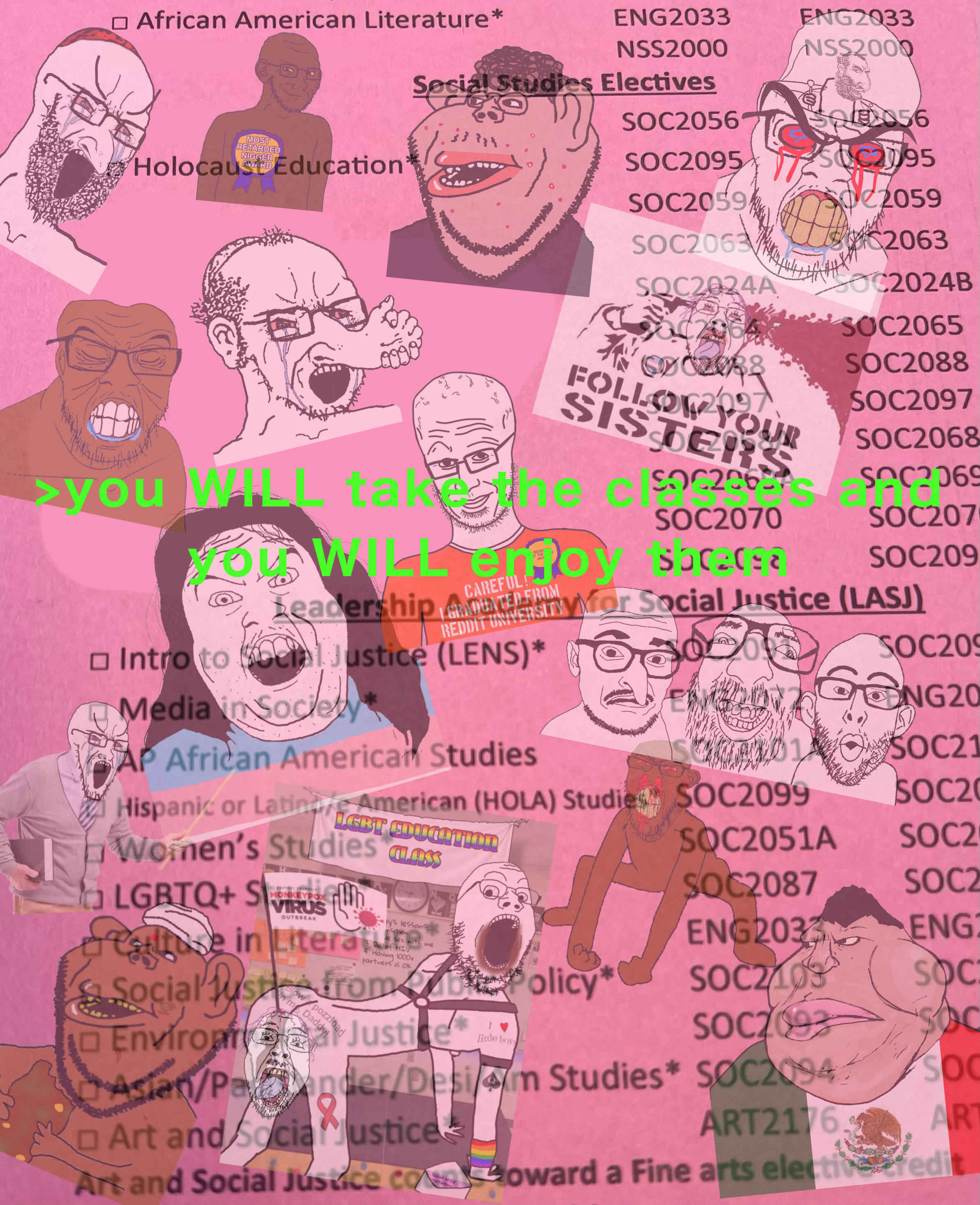alicia, bernd, cryboy soyjak, feraljak, gapejak, impish soyak ears, israeli soyjak, longnose, meximutt, nojak