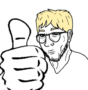 thunderf00t, aryan, a10 eyes, blonde hair, blue eyes, glasses, hair, soyjak, stubble, thumbs up
