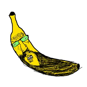 maxjak, foodeez!, fruiterz!, banana, food, fruit, glasses, stubbleubble, white background