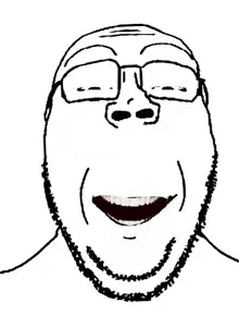 gapejak, gapejak front, wholesome soyjak, animated, bald, glasses, laughing, looking at you, soyjak, stubble