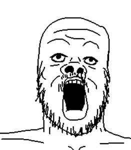 a24 slowburn soyjak, 1soyjak, black eyes, forehead lines, glasses, looking up, monochrome, mustache, no glasses, open eyes