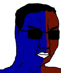 chudjak, black glasses, blue skin, closed mouth, glasses, red skin, sunglasses, nk