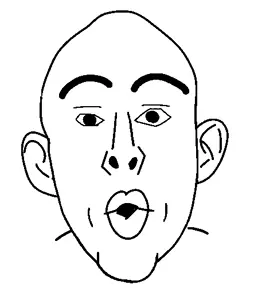 nojak, 1soyjak, black eyes, bushy eyebrows, ear, front view, looking at you, monochrome, no beard, open mouth