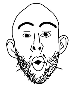 nojak, 1soyjak, bushy eyebrows, ear, monochrome, open mouth, soyjak, stubble, uncolored skin