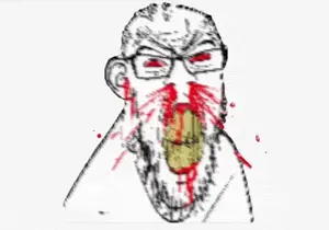 feraljak, feralrage, angry, animated, blood, bloodshot eyes, clenched teeth, cracked teeth, distorted, ear