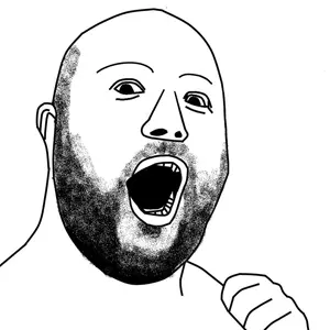 hot sauce, 1soyjak, ear, hands, monochrome, open mouth, soyjak, stubble, uncolored skin