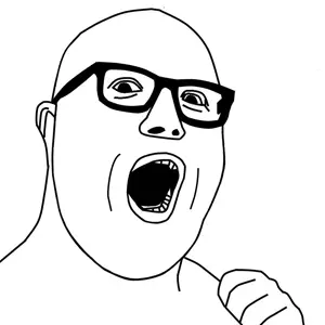 hot sauce, 1soyjak, ear, glasses, hands, monochrome, open mouth, soyjak, uncolored skin