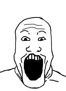 markiplier soyjak, monochrome, no beard, no glasses, open mouth, soyjak, uncolored skin, white background