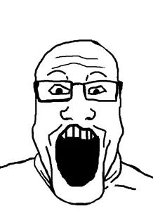 markiplier soyjak, glasses, monochrome, no beard, open mouth, soyjak, uncolored skin, white background