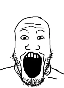 markiplier soyjak, monochrome, no glasses, open mouth, soyjak, stubble, uncolored skin, white background
