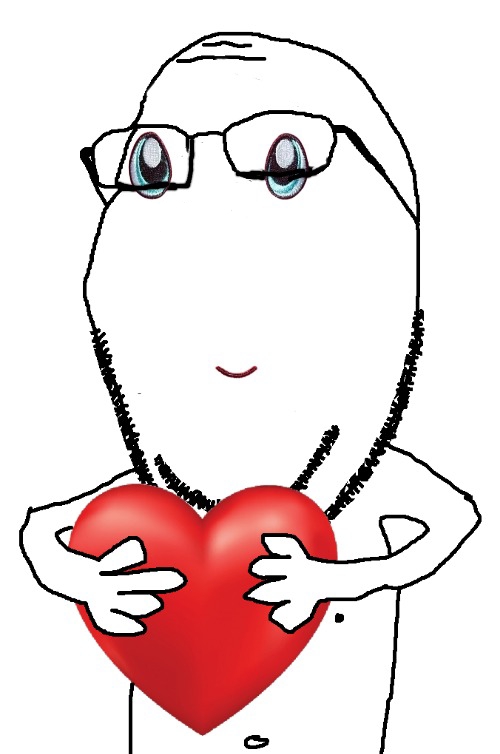 gapejak, wholesome soyjak, arm, belly, belly button, blue eyes, closed mouth, cute, glasses, hands