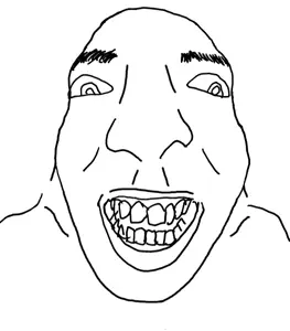 israeli soyjak, bald, eyebrows, looking at you, monochrome, no beard, nose, open mouth, soyjak, teeth
