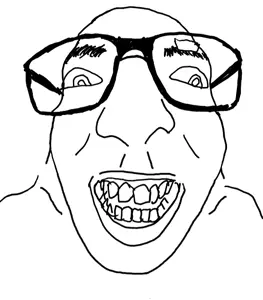 israeli soyjak, 1soyjak, bald, front view, glasses, looking at you, monochrome, no beard, soyjak, teeth