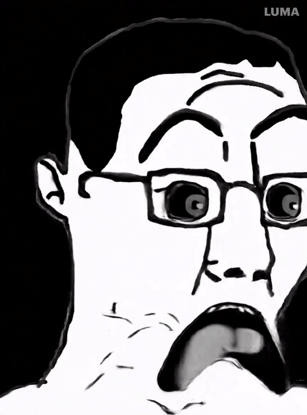 chudjak, soyak, doctos, 1soyjak, abomination, animated, black background, black eyes, black hair, ear