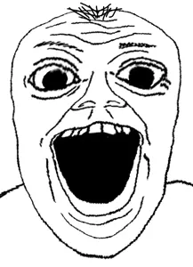 alicia, its out get in here, jerome, 1soyjak, deformed, hair, monochrome, open mouth, soyjak, uncolored skin