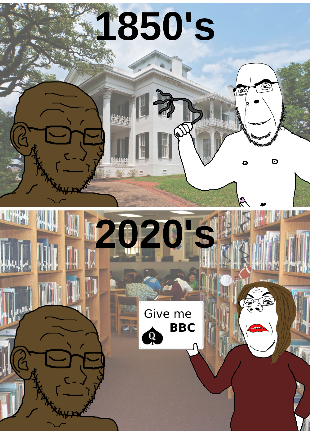 cobson, gapejak, soyak, femjak, 1850s, 2020s, 4soyjaks, arm, bbc, black skin