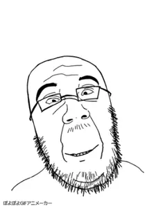 fagson, animated, bald, black eyes, bouncing, glasses, monochrome, mustache, poyopoyo, smile