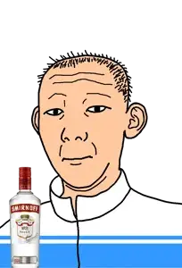 kuzjak, 1864, alcohol, altai, bottle, closed mouth, clothes, drink, ear, flag