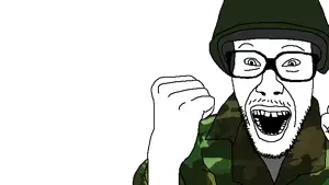 punkjak, camouflage, clothes, fist, glasses, hat, helmet, open mouth, personal army, soyjak